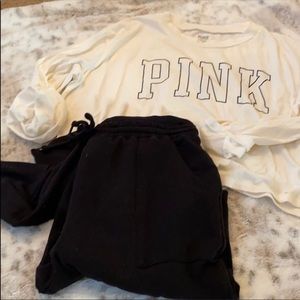 Pink nation jogger and cropped t set szL
